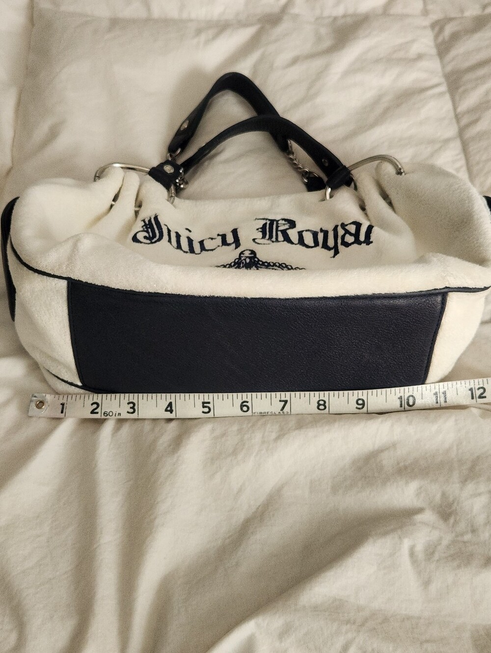 Juicy Couture Terry Cloth Bag With Leather Handles White Navy No Bag Charm - Picture 9 of 16